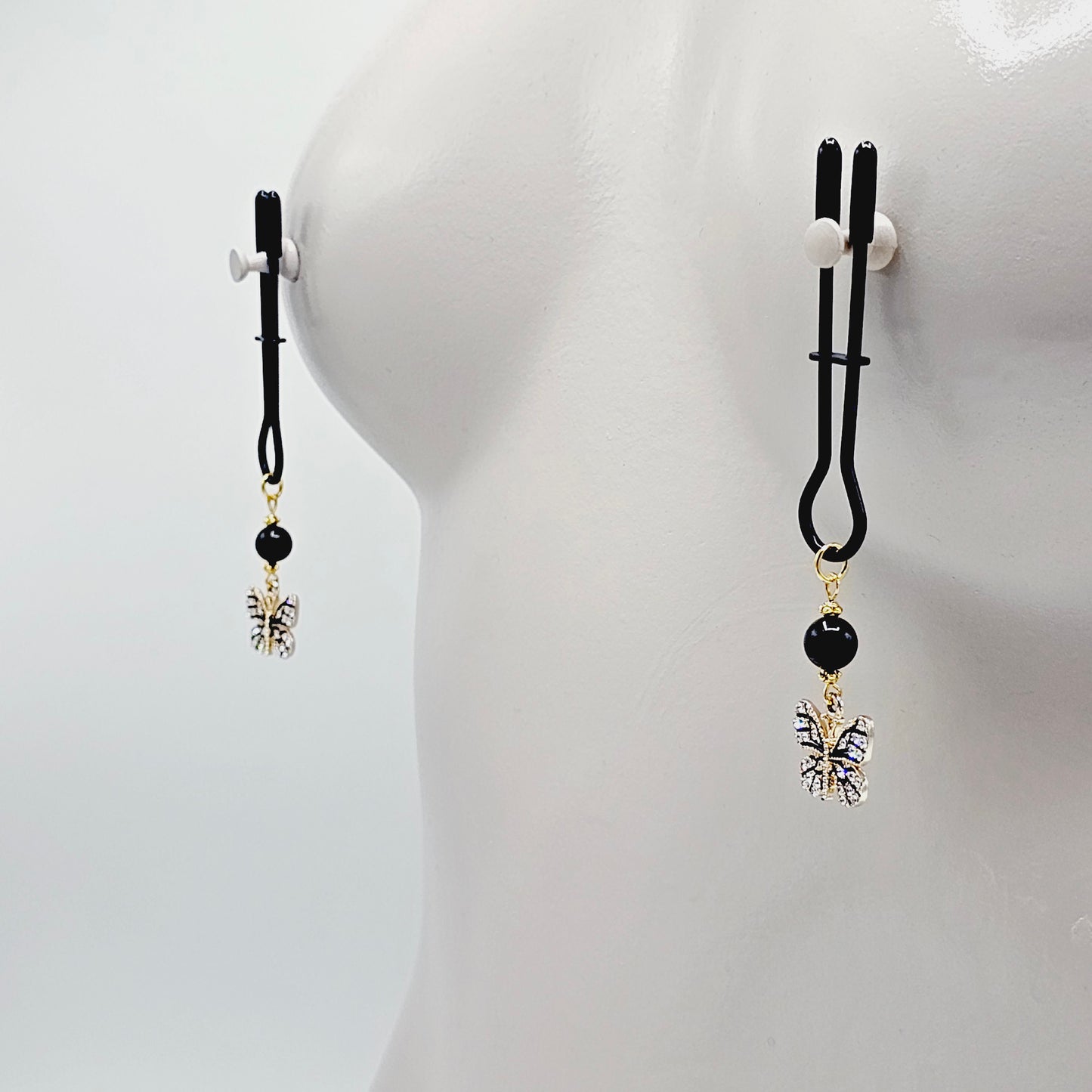 Black straight Tweezer Nipple Clamps with Butterflies