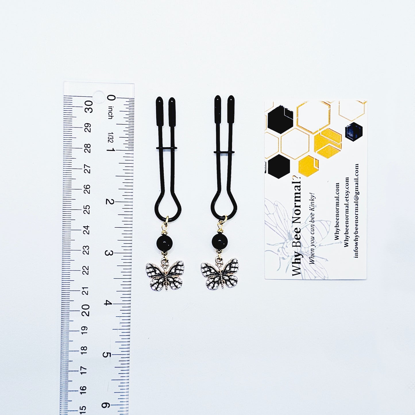 Black straight Tweezer Nipple Clamps with Butterflies