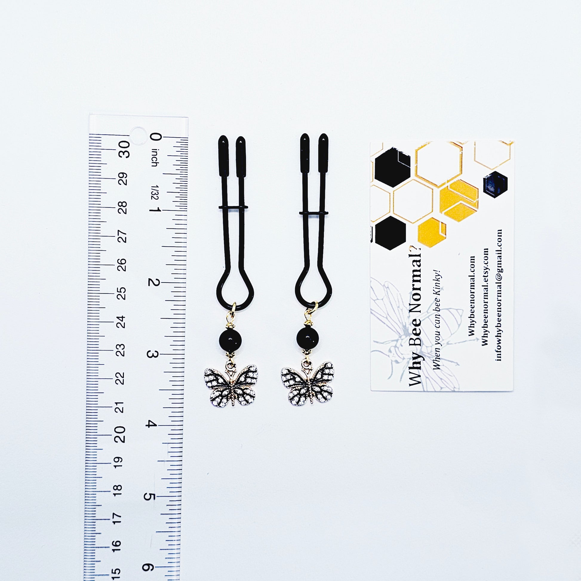Black straight Tweezer Nipple Clamps with Butterflies