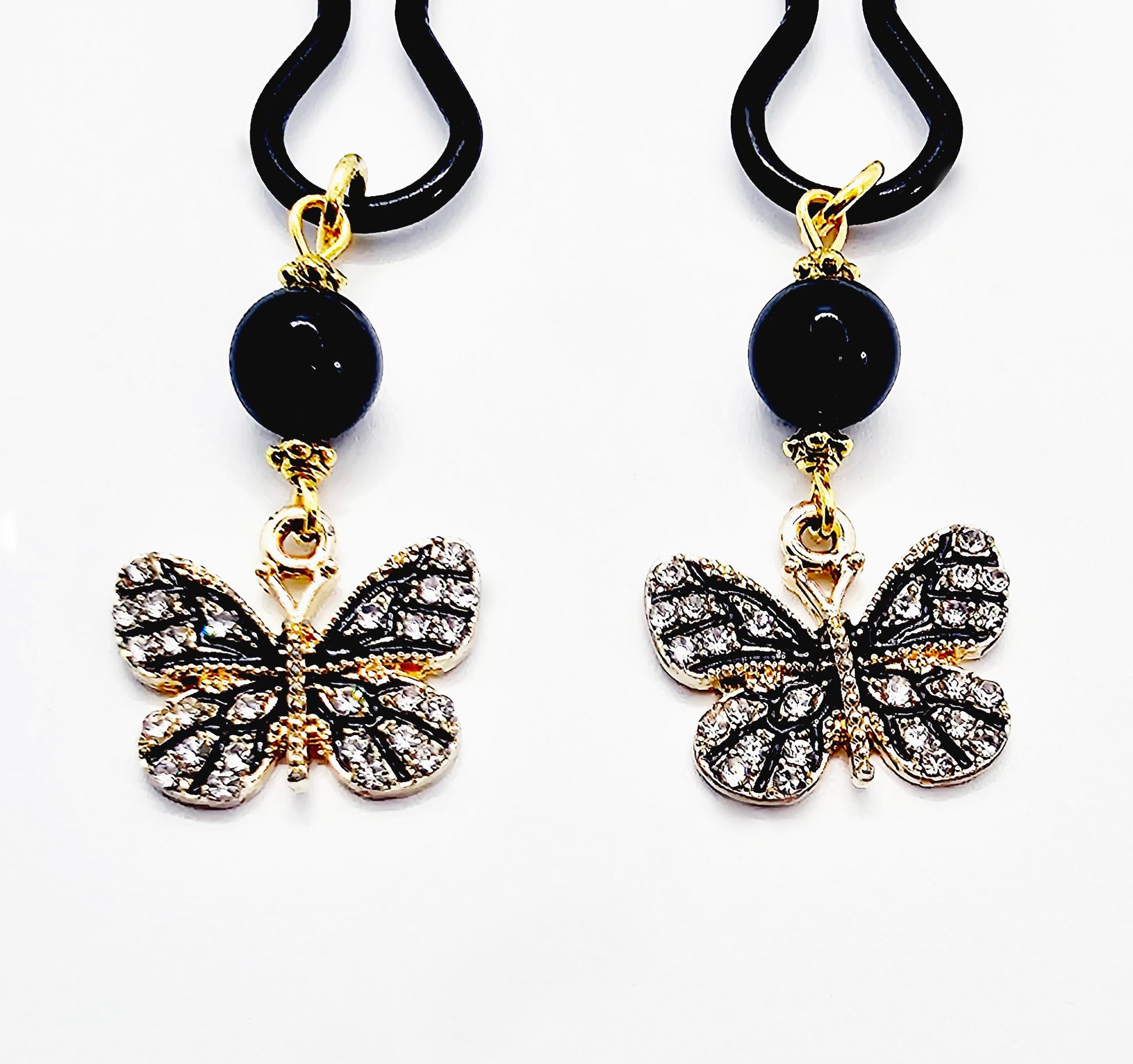 Black straight Tweezer Nipple Clamps with Butterflies
