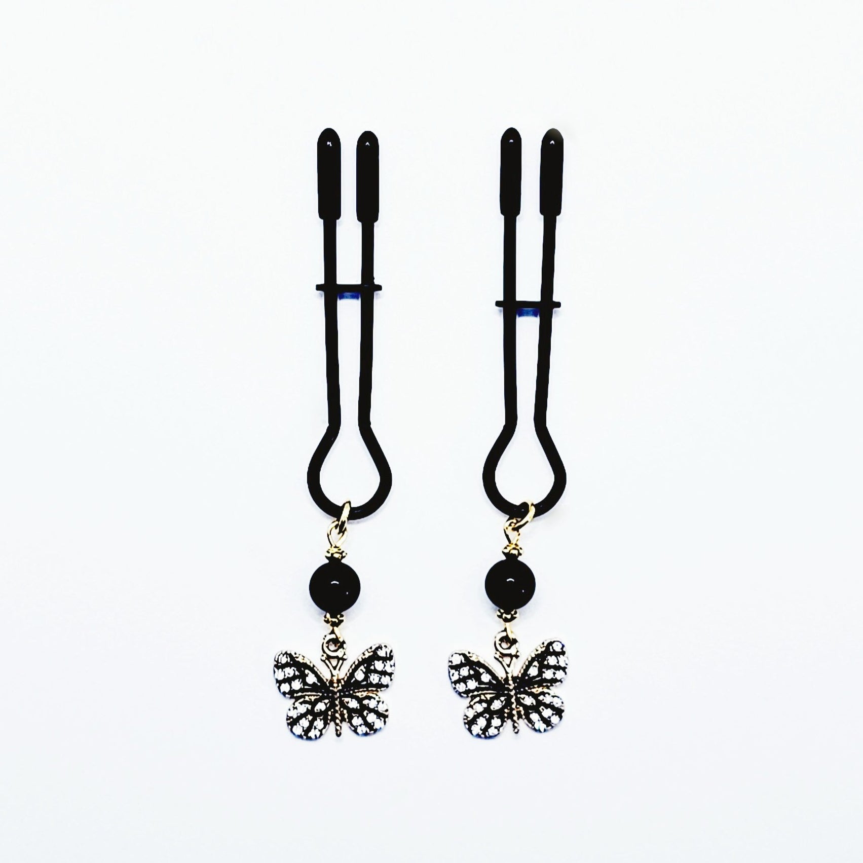 Black straight Tweezer Nipple Clamps with Butterflies