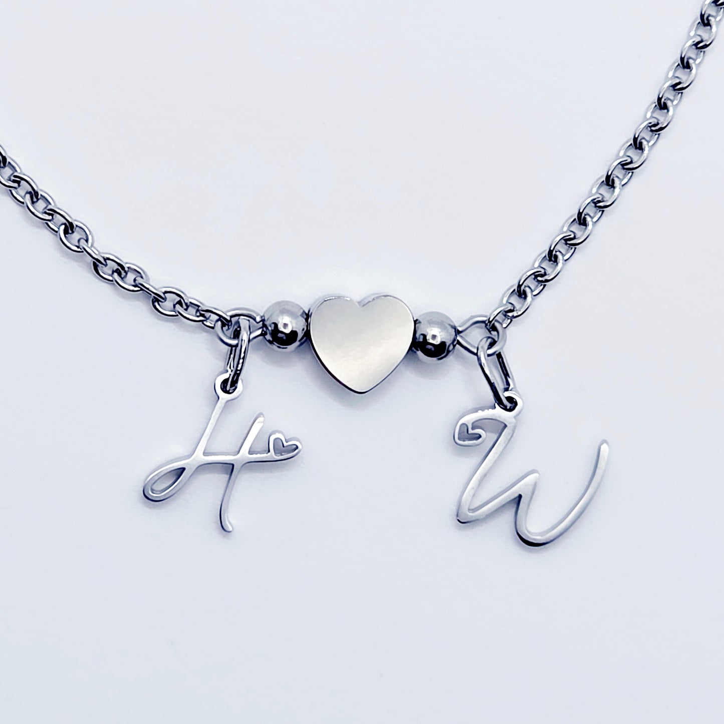 Hotwife Anklet, Stainless Steel with Heart and HW Pendants for Discreet Wear. Ankle Bracelet for Hotwife