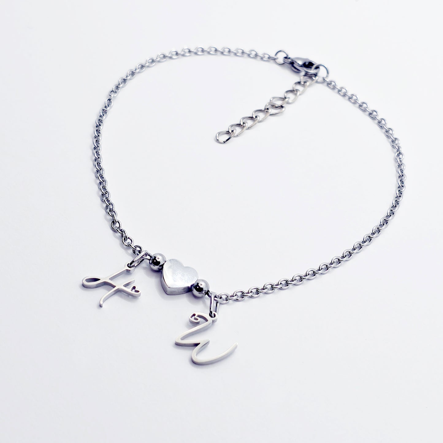 Hotwife Anklet, Stainless Steel with Heart and HW Pendants for Discreet Wear. Ankle Bracelet for Hotwife