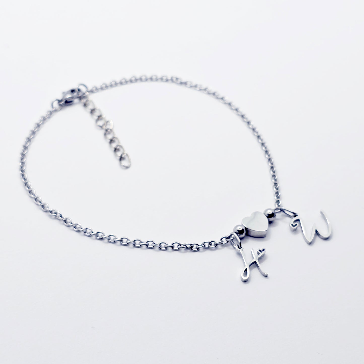 Hotwife Anklet, Stainless Steel with Heart and HW Pendants for Discreet Wear. Ankle Bracelet for Hotwife