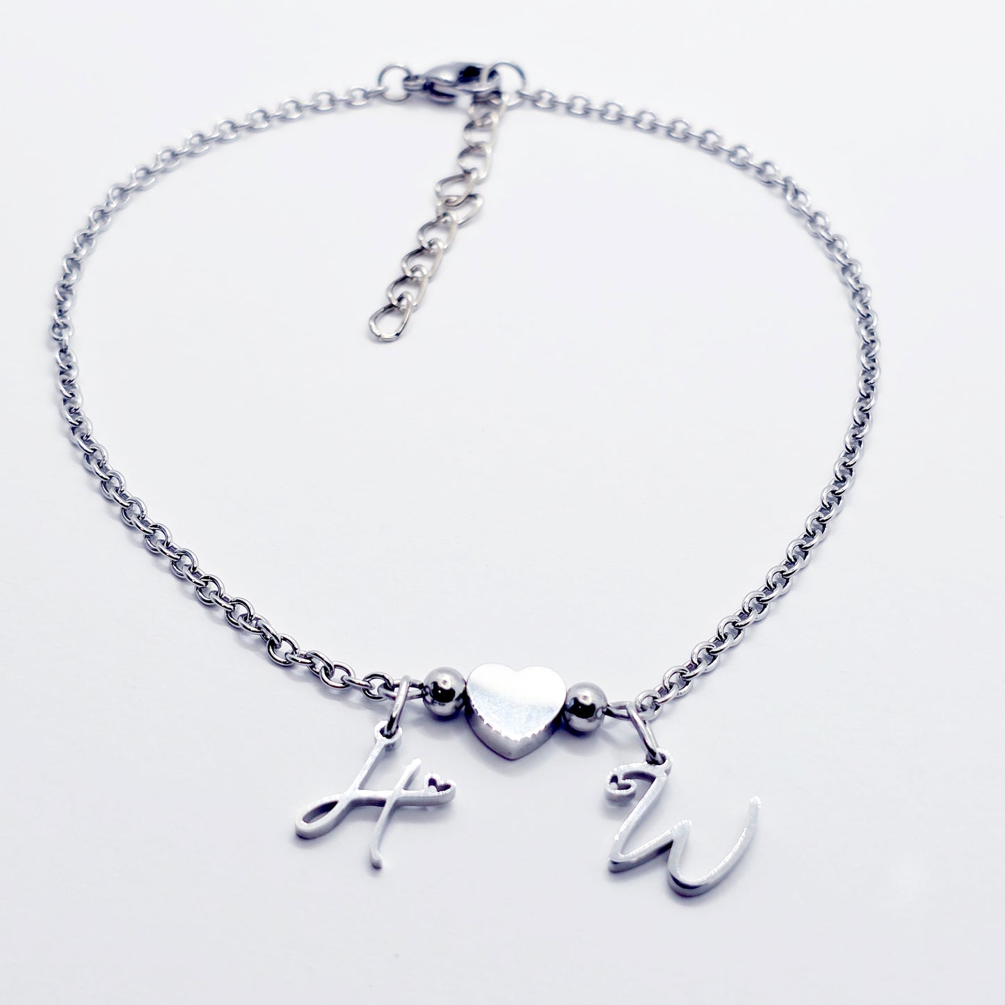 Hotwife Anklet, Stainless Steel with Heart and HW Pendants for Discreet Wear. Ankle Bracelet for Hotwife