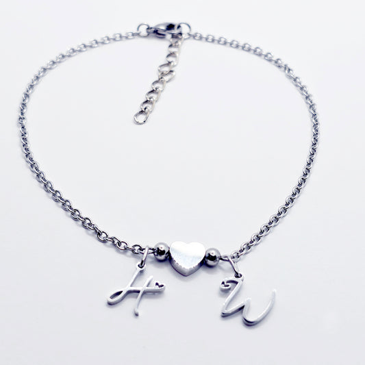 Hotwife Anklet, Stainless Steel with Heart and HW Pendants for Discreet Wear. Ankle Bracelet for Hotwife