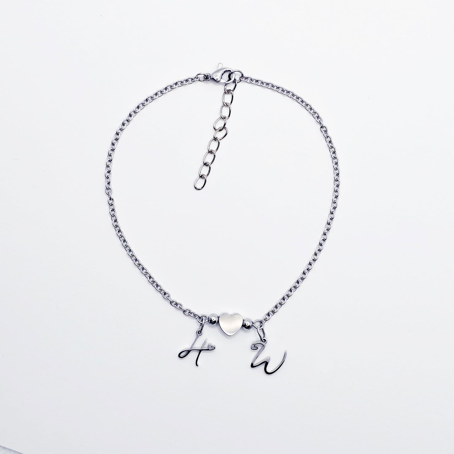 Hotwife Anklet, Stainless Steel with Heart and HW Pendants for Discreet Wear. Ankle Bracelet for Hotwife