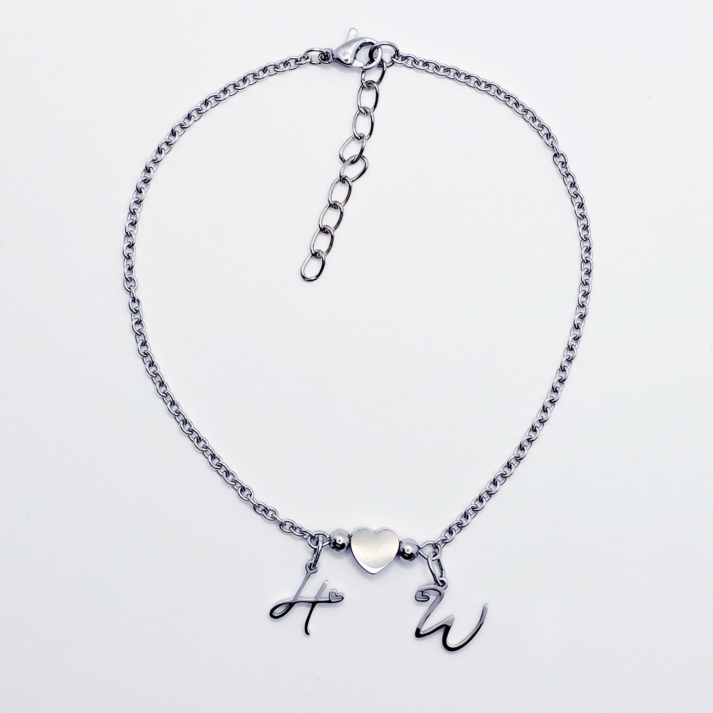 Hotwife Anklet, Stainless Steel with Heart and HW Pendants for Discreet Wear. Ankle Bracelet for Hotwife