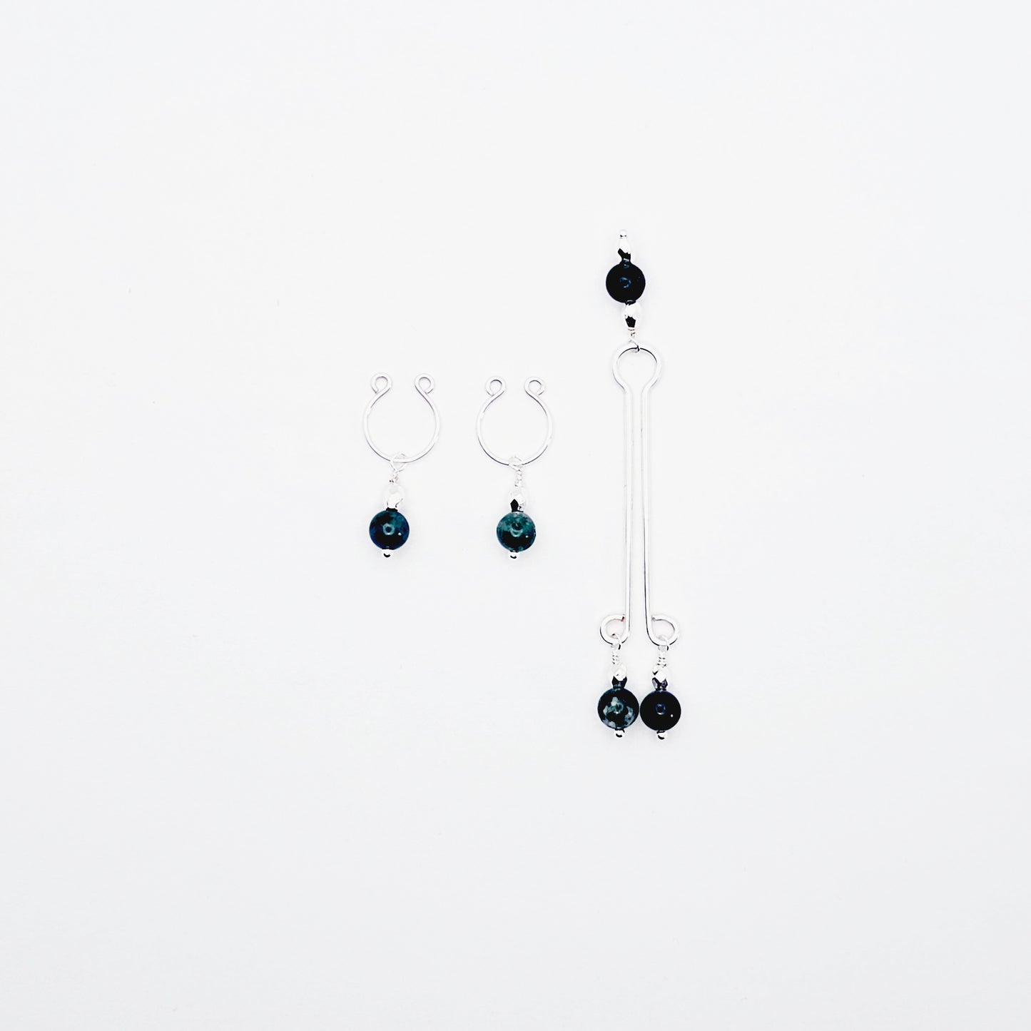 Nipple Ring and Labia Clip with Jasper, Matching Set, Non Piercing. Not Pierced Intimate Body Jewelry for Women.