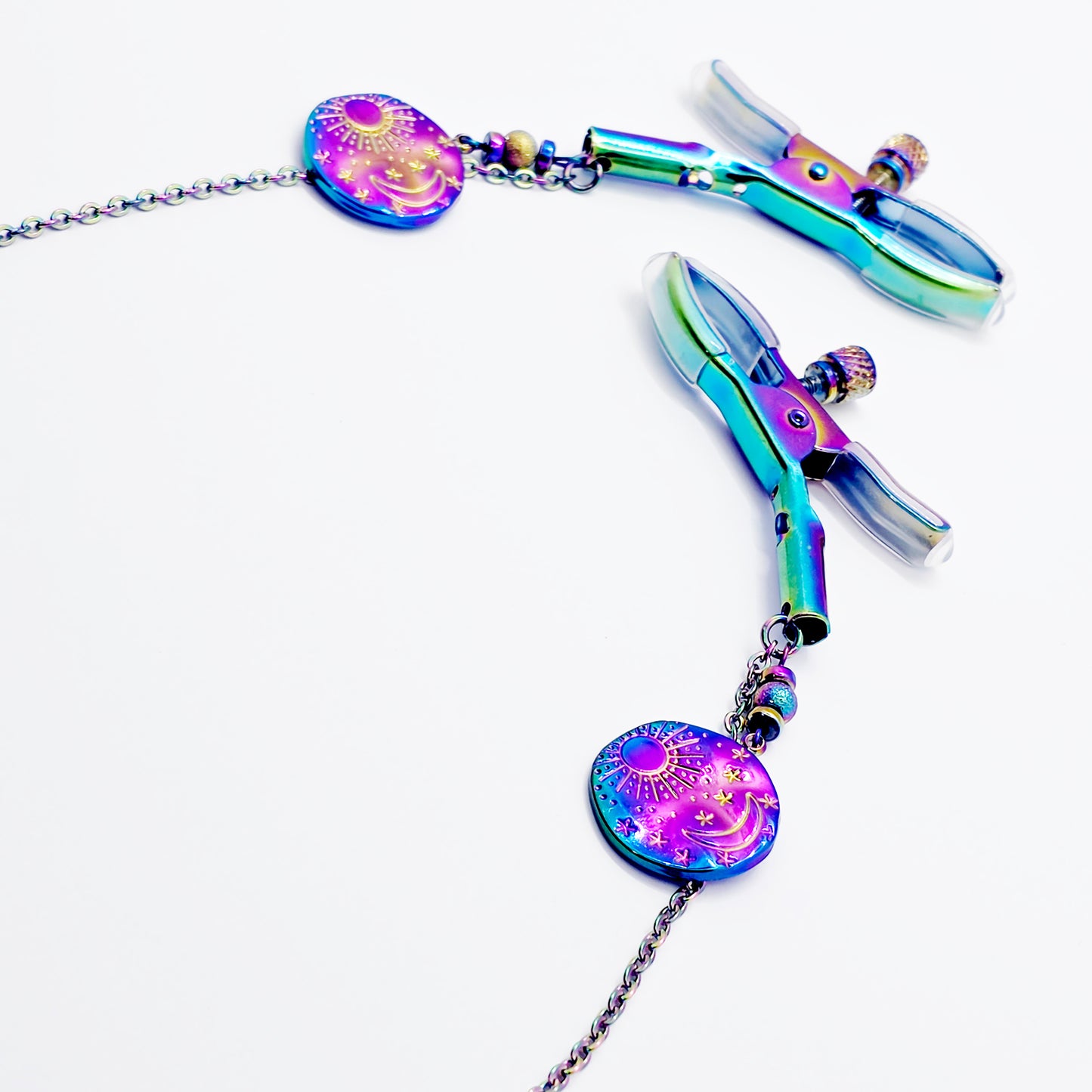 Chain Attached Rainbow Nippe Clamps