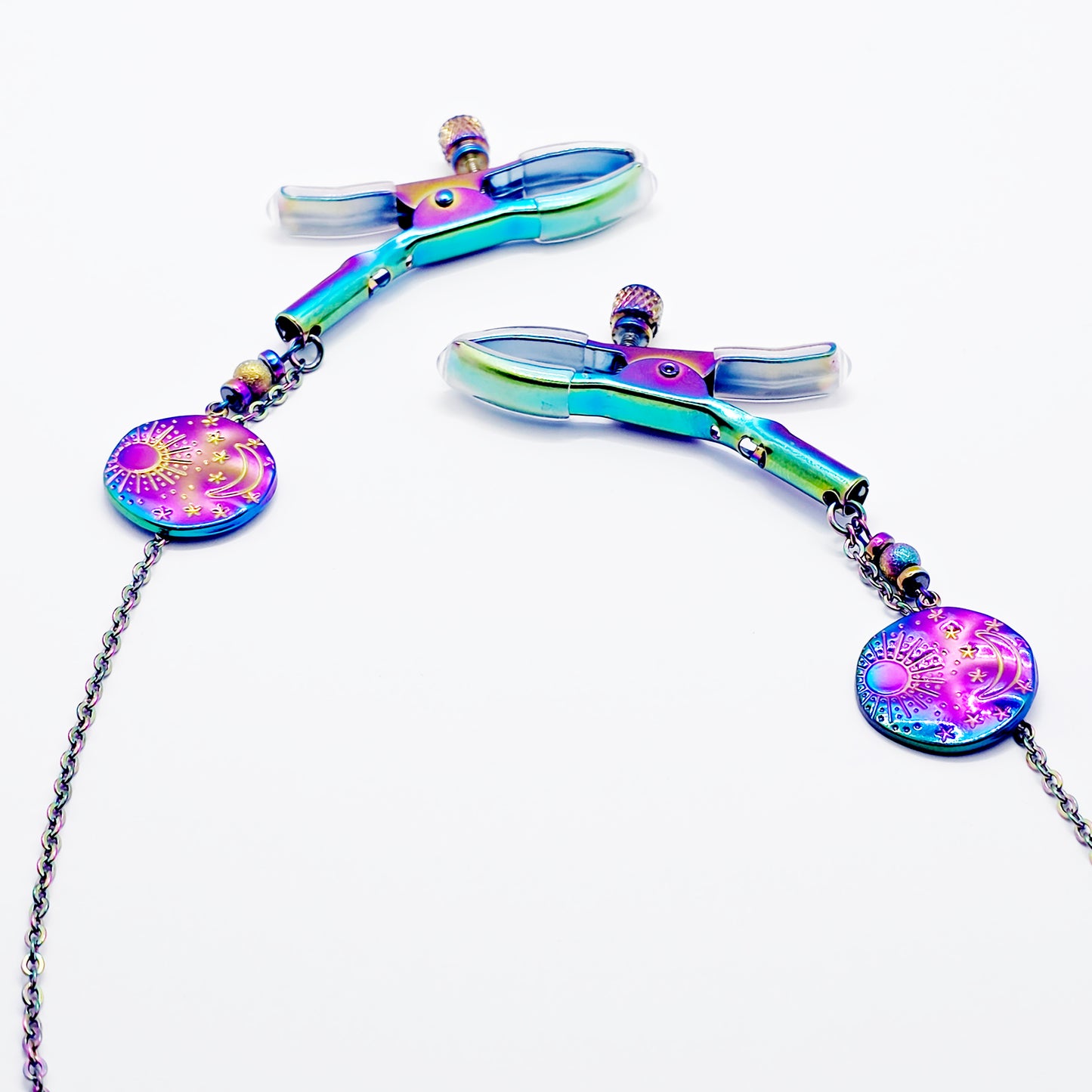 Chain Attached Rainbow Nippe Clamps