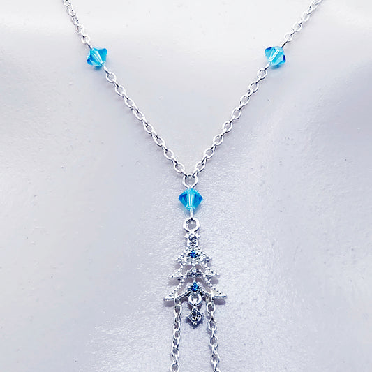 Christmas Necklace to Nipple with Blue Crystals, and Your Choice of Nipple Attachment