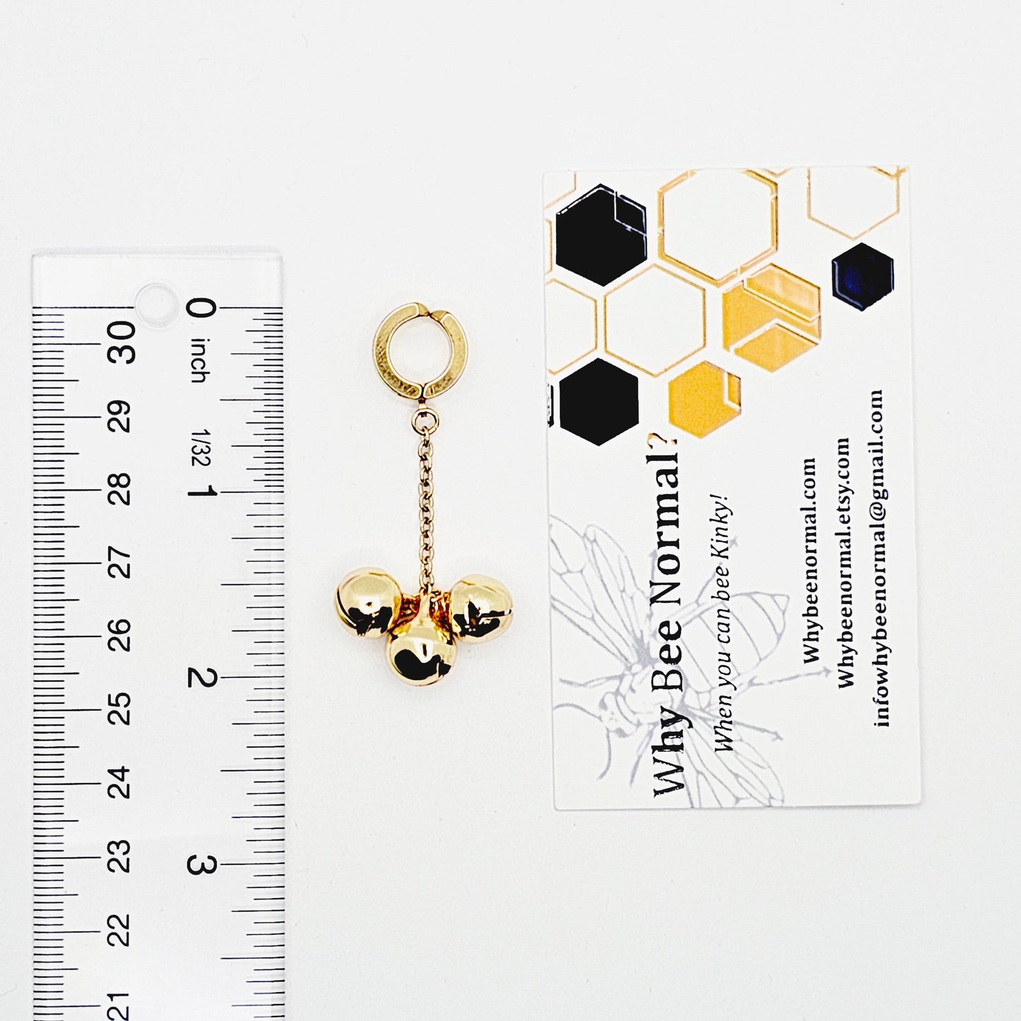 Genital Jewelry Clip with Bells, Stainless Steel. In Gold or Silver. Non Piercing Clitoral Jewelry.