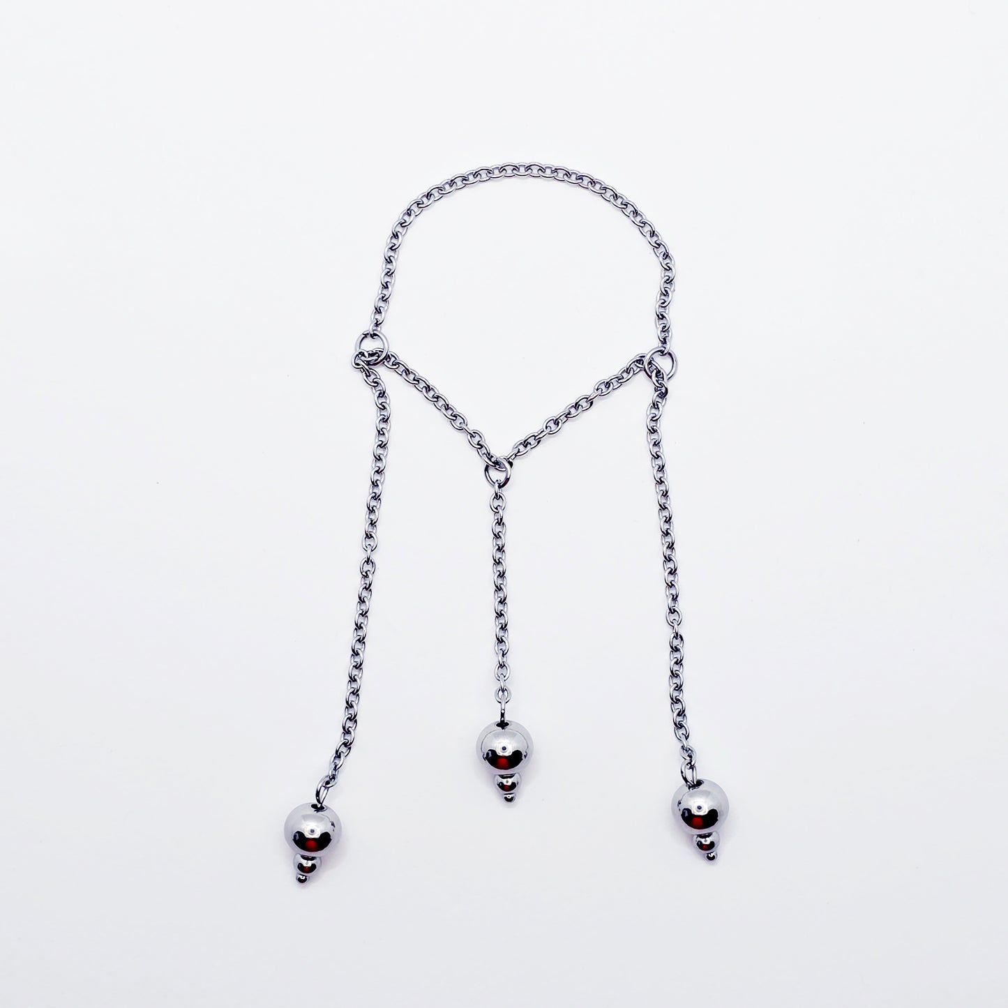 Stainless Steel Triple Bead Dangle Chain Penis Noose.