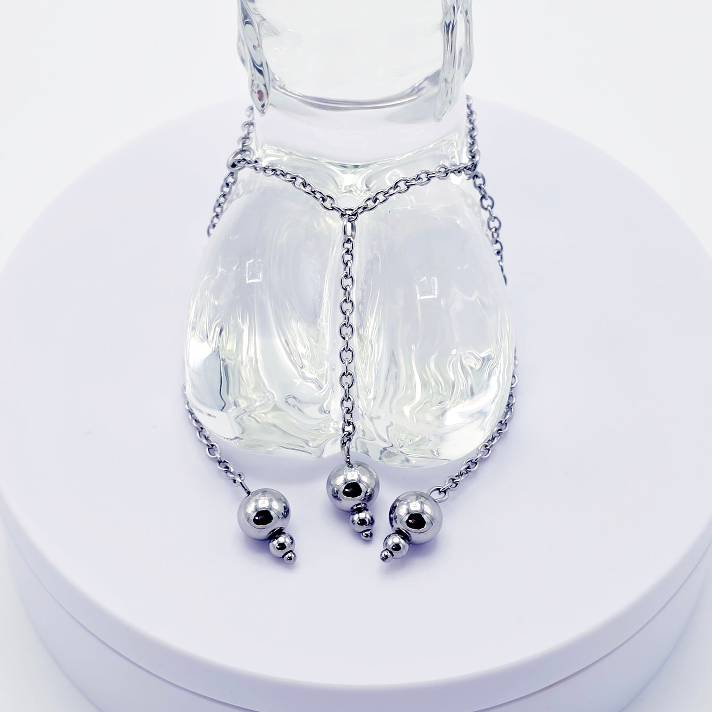 Stainless Steel Triple Bead Dangle Chain Penis Noose.