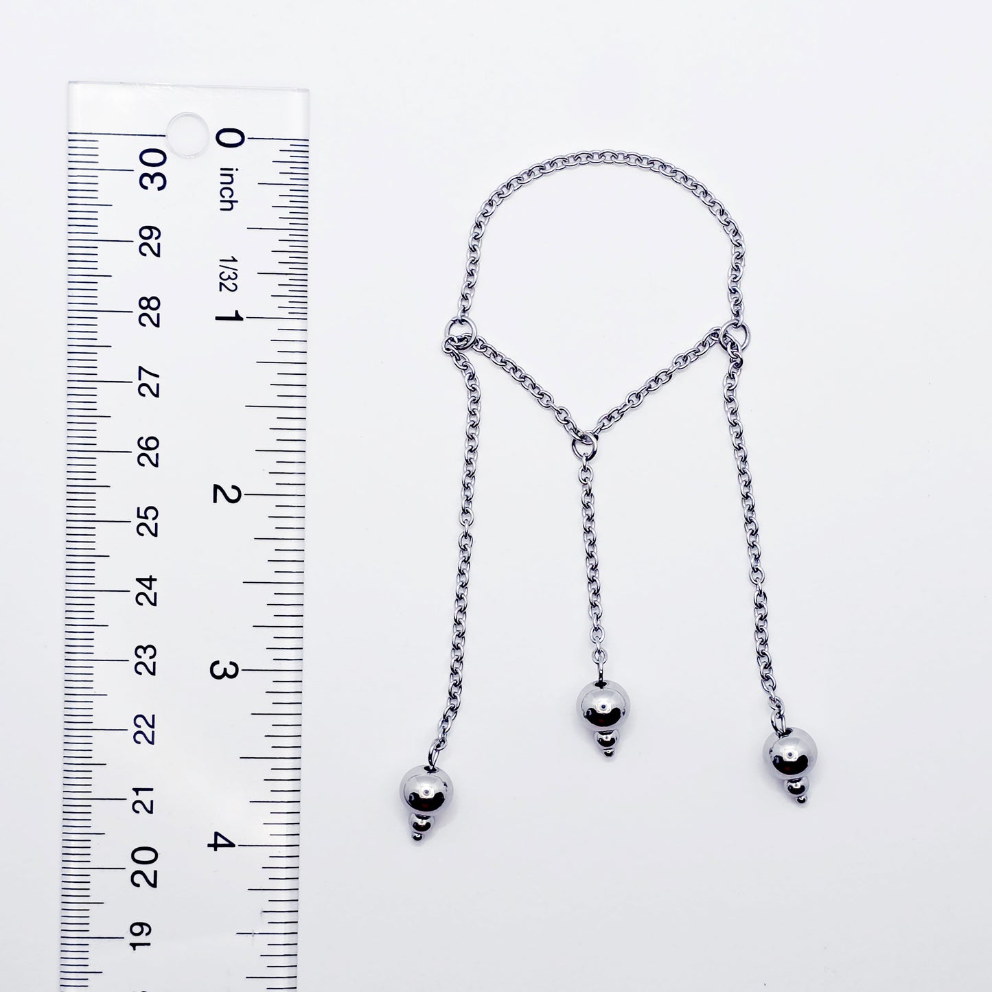Stainless Steel Triple Bead Dangle Chain Penis Noose.