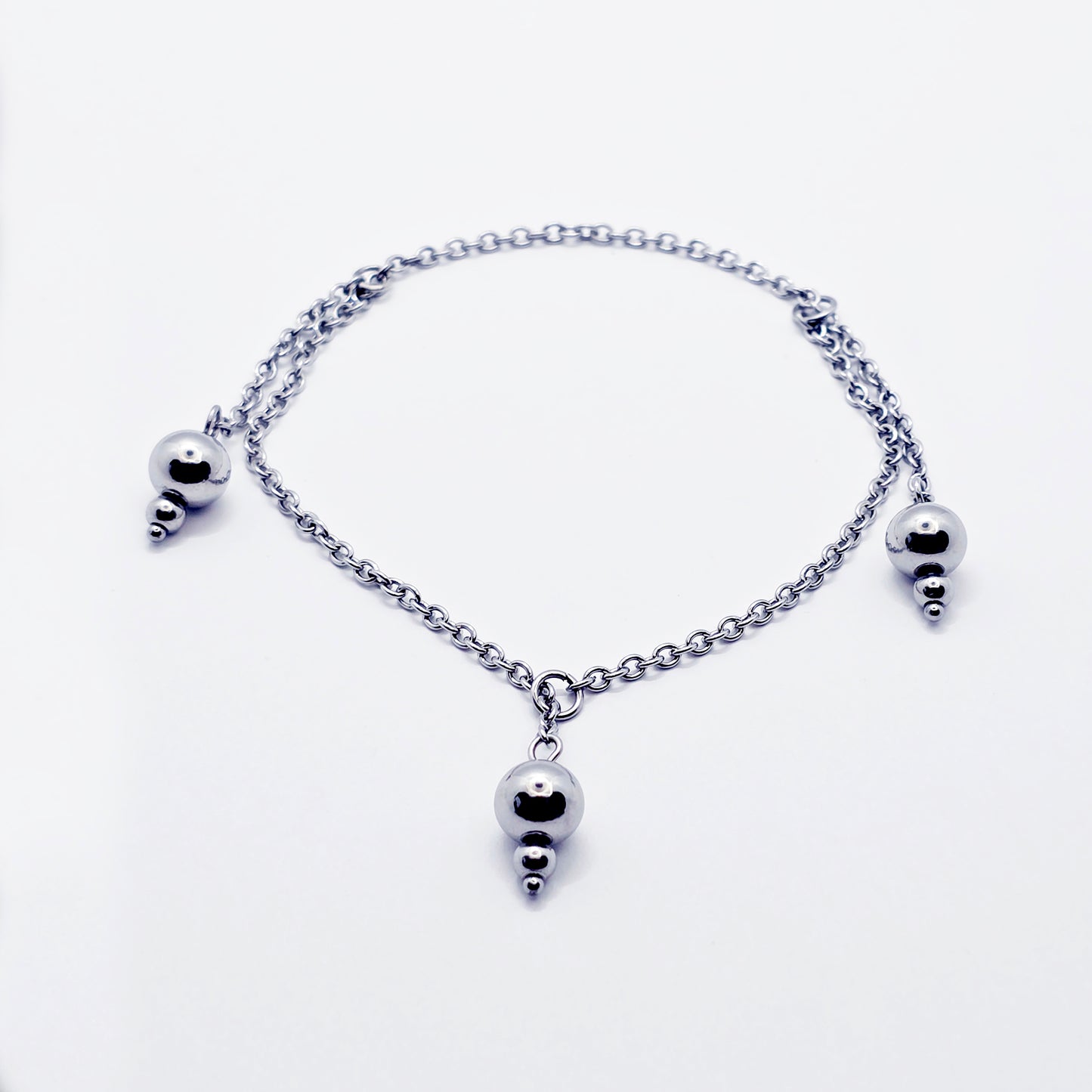 Stainless Steel Triple Bead Dangle Chain Penis Noose.