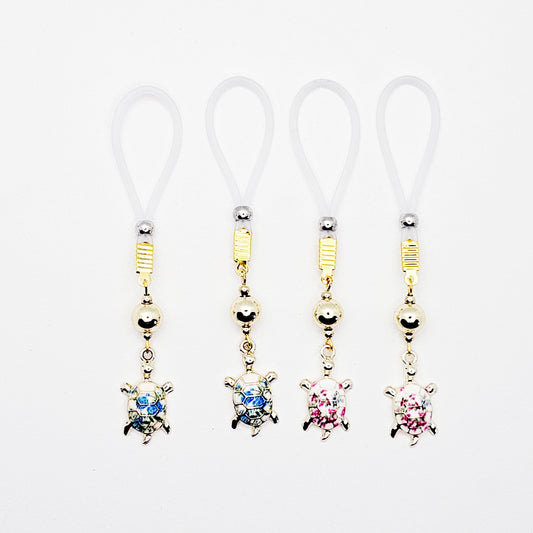Painted Gold Turtle Nipple Dangles on Nipple Nooses or Your Choice of Nipple Clamps. Non-Piercing Nipple.