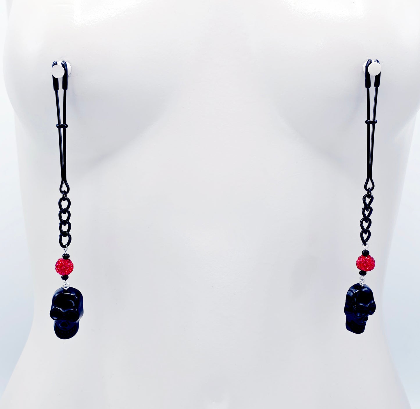 Black Tweezer Clamps with Skulls. Gothic Nipple Clamps.