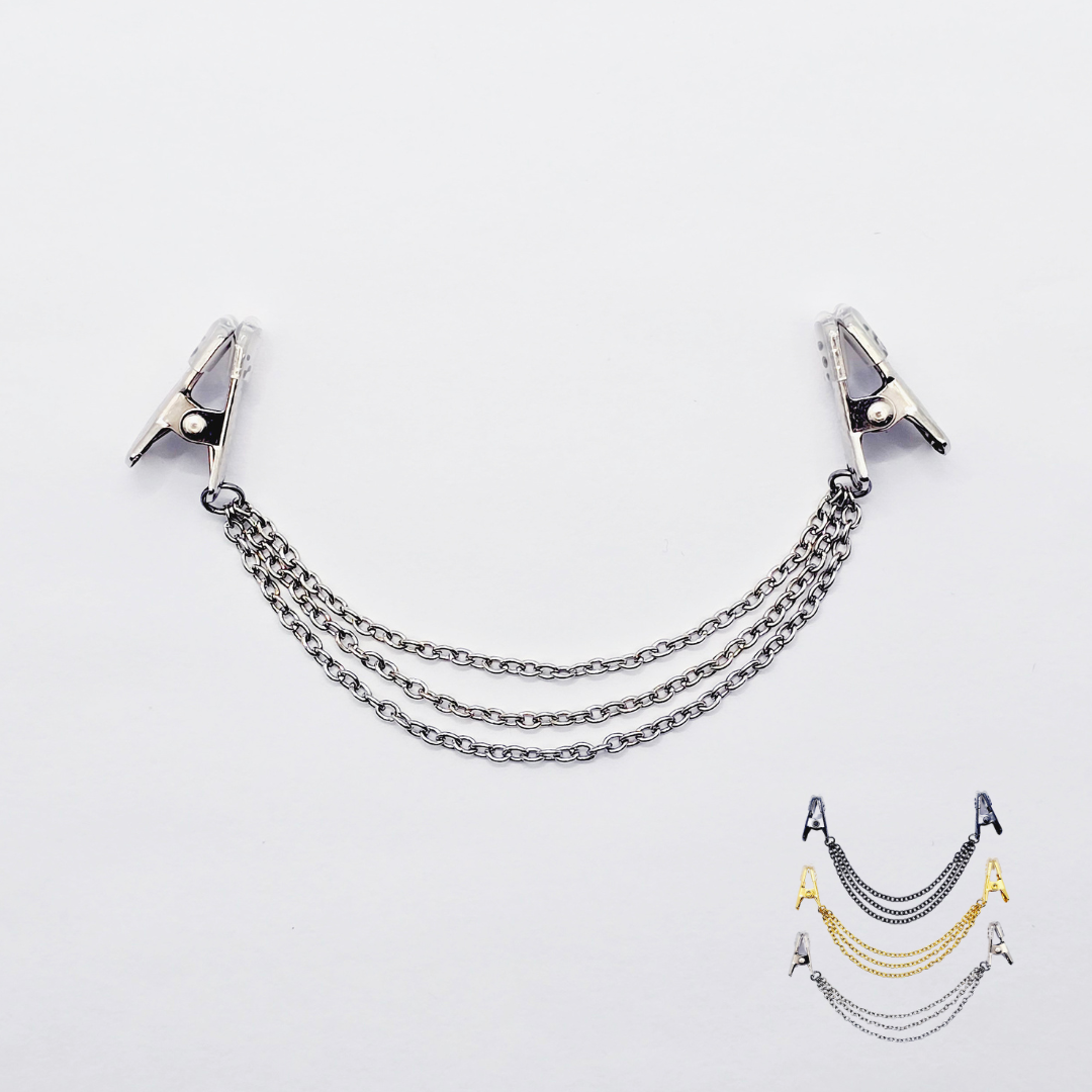 Intimate Jewelry, Non Piercing Chained Labia Clips. Silver, Gold, or Gunmetal Labia Chain Dangle with Strong Clips.
