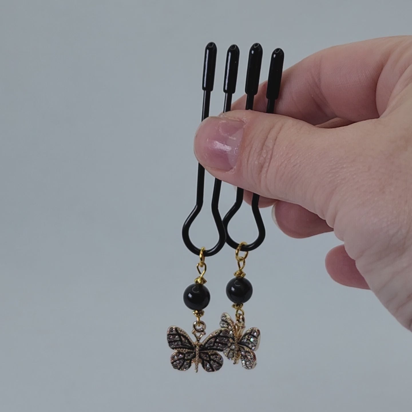 Black straight Tweezer Nipple Clamps with Butterflies