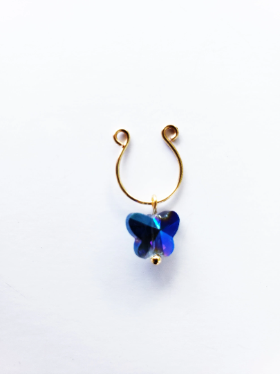 Gold and Crystal Butterfly Nipple Rings Non Piercing. BDSM, Nipple Clamps