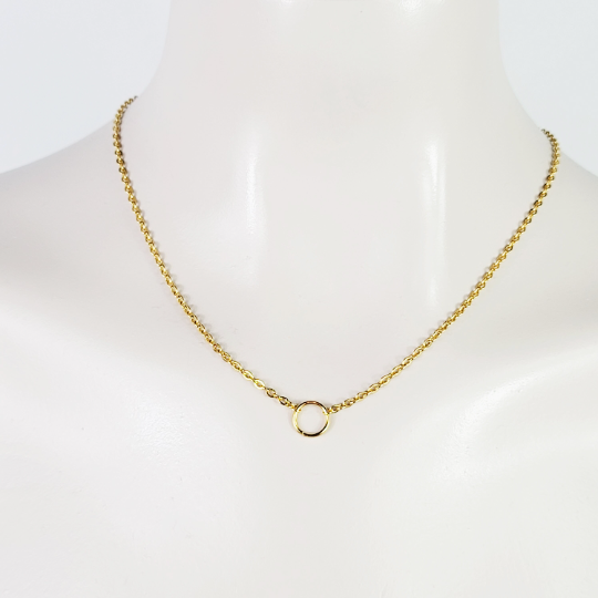Stainless Steel O Ring Choker, Discreet Day Collar for Sub/slave. Gold Circle of O Necklace. BDSM Submissive