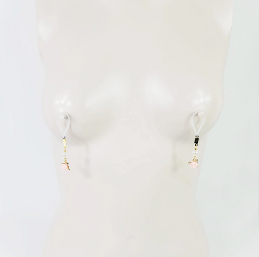 Non Piercing Nipple Dangles or Clamps with Rose and Pearls. Choose Nipple Nooses or Your Choice of Clamps. BDSM