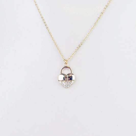 Day Collar with Heart Lock , 18K Gold and Crystal Rhinestones