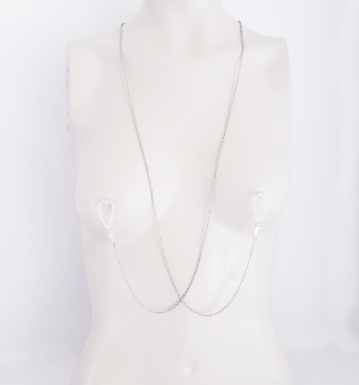 Erotic Silver Backdrop Necklace with Stars and Non Piercing Nipple Nooses or Clamps.