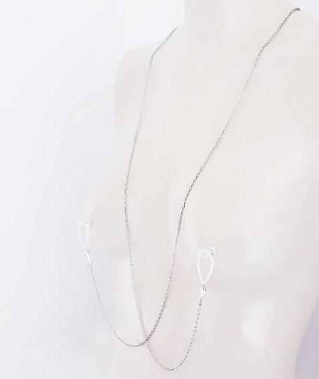 Erotic Silver Backdrop Necklace with Stars and Non Piercing Nipple Nooses or Clamps.