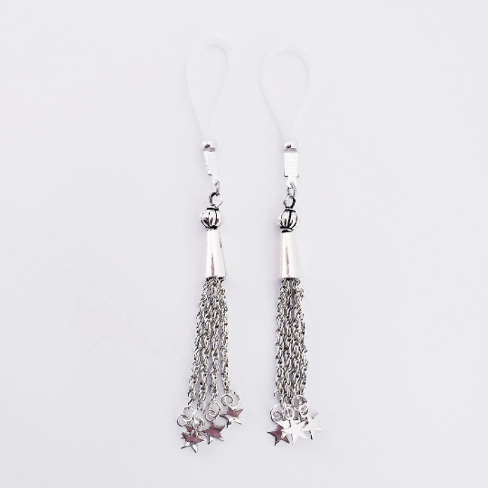 Non Piercing Nipple Dangles with Silver Stars. Choose Nooses or Clamps.