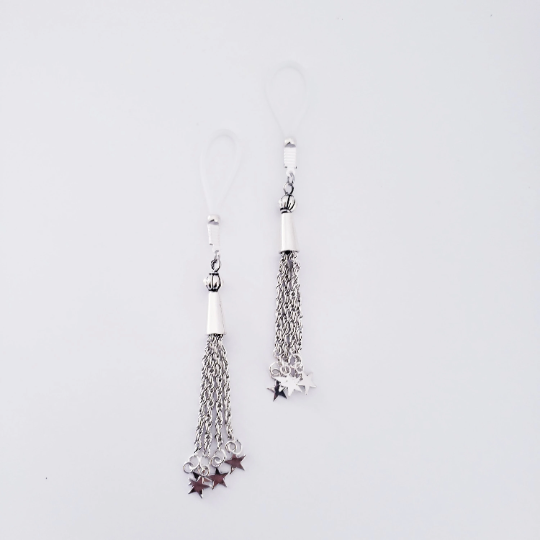 Non Piercing Nipple Dangles with Silver Stars. Choose Nooses or Clamps.