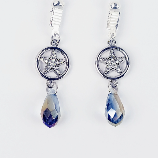 Non Piercing Nipple Dangles With Star and Crystals. Choice Nipple Nooses or Nipple Clamps. BDSM