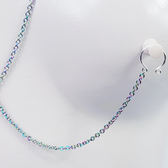 Nipple Chain Necklace, Rainbow Stainless Steel. Non Piercing Nipple Nooses, Rings, or Your Choice of Nipple Clamps. BDSM