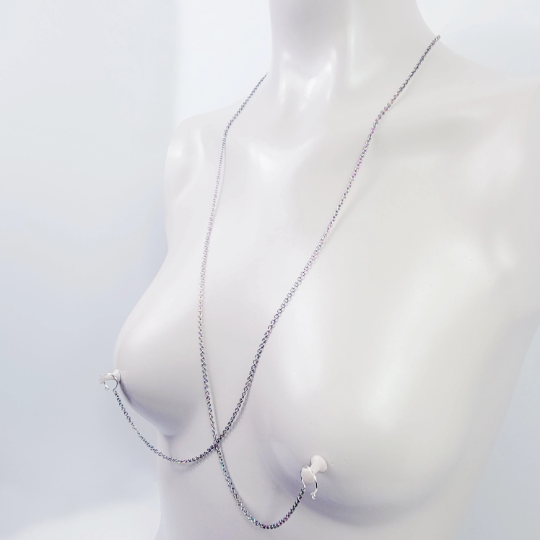Nipple Chain Necklace, Rainbow Stainless Steel. Non Piercing Nipple Nooses, Rings, or Your Choice of Nipple Clamps. BDSM