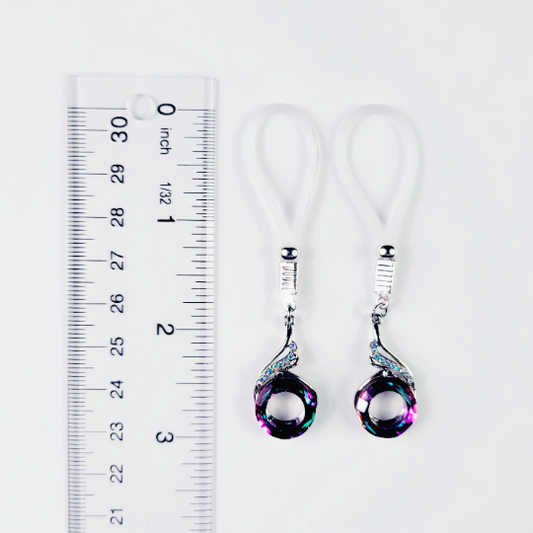 Non Piercing Peacock Nipple Dangles with Non Piercing Nipple Nooses Or Nipple Clamps. BDSM