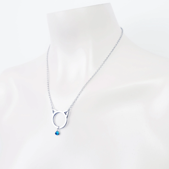 Kitten Day Collar, Stainless Steel with Gemstone Pendant. Discreet Day Collar for Submissive, Pet Play, DDLG, BDSM