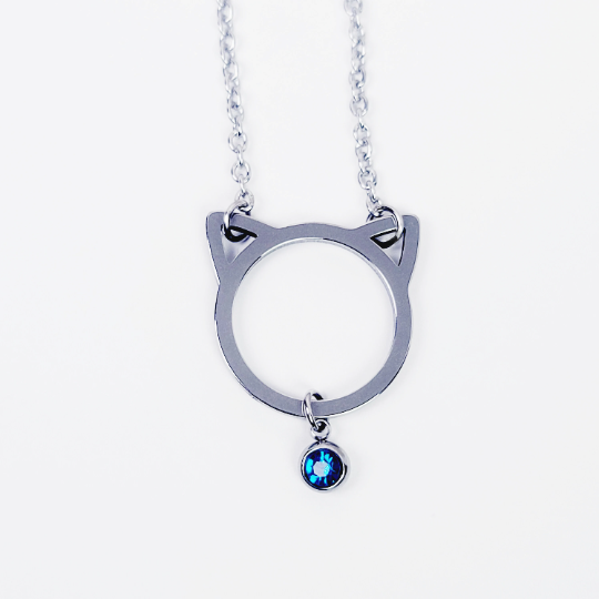 Kitten Day Collar, Stainless Steel with Gemstone Pendant. Discreet Day Collar for Submissive, Pet Play, DDLG, BDSM