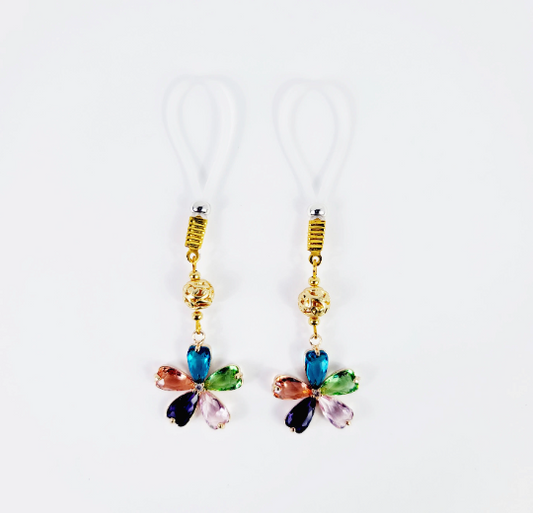 Flower Nipple Dangles on Your Choice of Non Piercing Nipple Nooses or Nipple Clamps.  BDSM