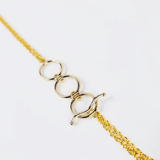 Tri Circle Necklace in Gold with Removeable Nipple Chains on Nipple Nooses or Your Choice of Nipple Clamps. BDSM
