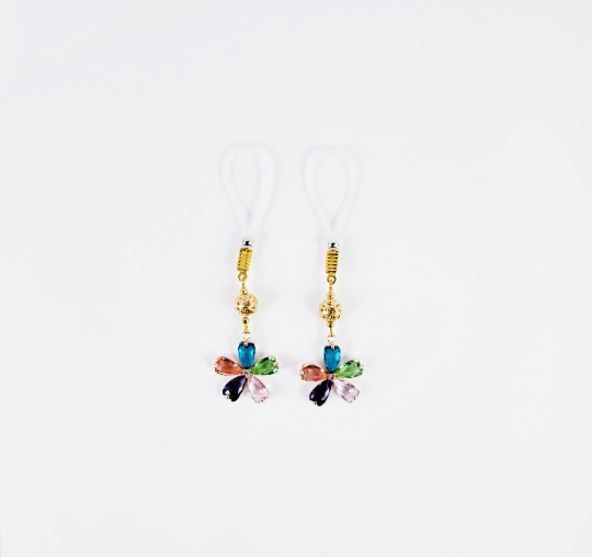 Flower Nipple Dangles on Your Choice of Non Piercing Nipple Nooses or Nipple Clamps. BDSM