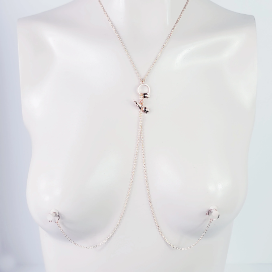 Tulip Necklace With Removable Nipple Chains. Non Piercing Nipple Nooses, Rings, or Clamps. Silver, Rose Gold, Gold.