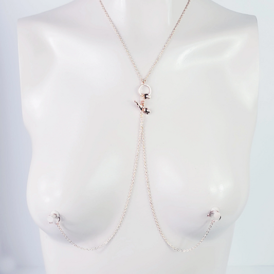 Tulip Necklace With Removable Nipple Chains. Non Piercing Nipple Nooses, Rings, or Clamps. Silver, Rose Gold, Gold.
