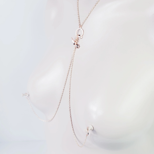 Tulip Necklace With Removable Nipple Chains. Non Piercing Nipple Nooses, Rings, or Clamps. Silver, Rose Gold, Gold.