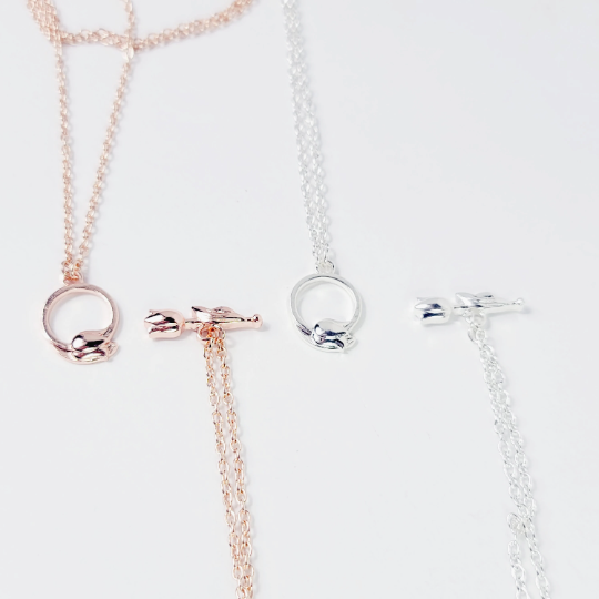 Tulip Necklace With Removable Nipple Chains. Non Piercing Nipple Nooses, Rings, or Clamps. Silver, Rose Gold, Gold.