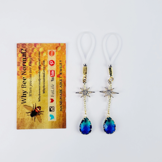 Gold Star and Crystal Nipple Nooses or Nipple Clamps.