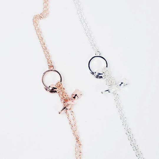 Tulip Necklace With Removable Nipple Chains. Non Piercing Nipple Nooses, Rings, or Clamps. Silver, Rose Gold, Gold.