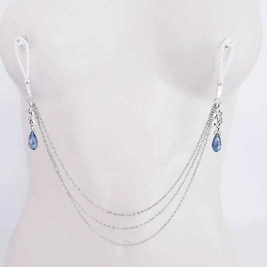 Non Piercing Nipple Chains with Triquetra and Heart Pendants with Nipple Nooses or Clamps. BDSM