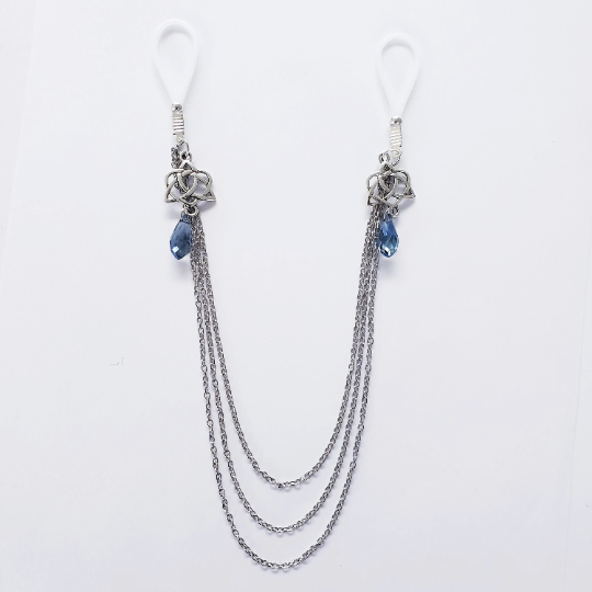 Non Piercing Nipple Chains with Triquetra and Heart Pendants with Nipple Nooses or Clamps. BDSM